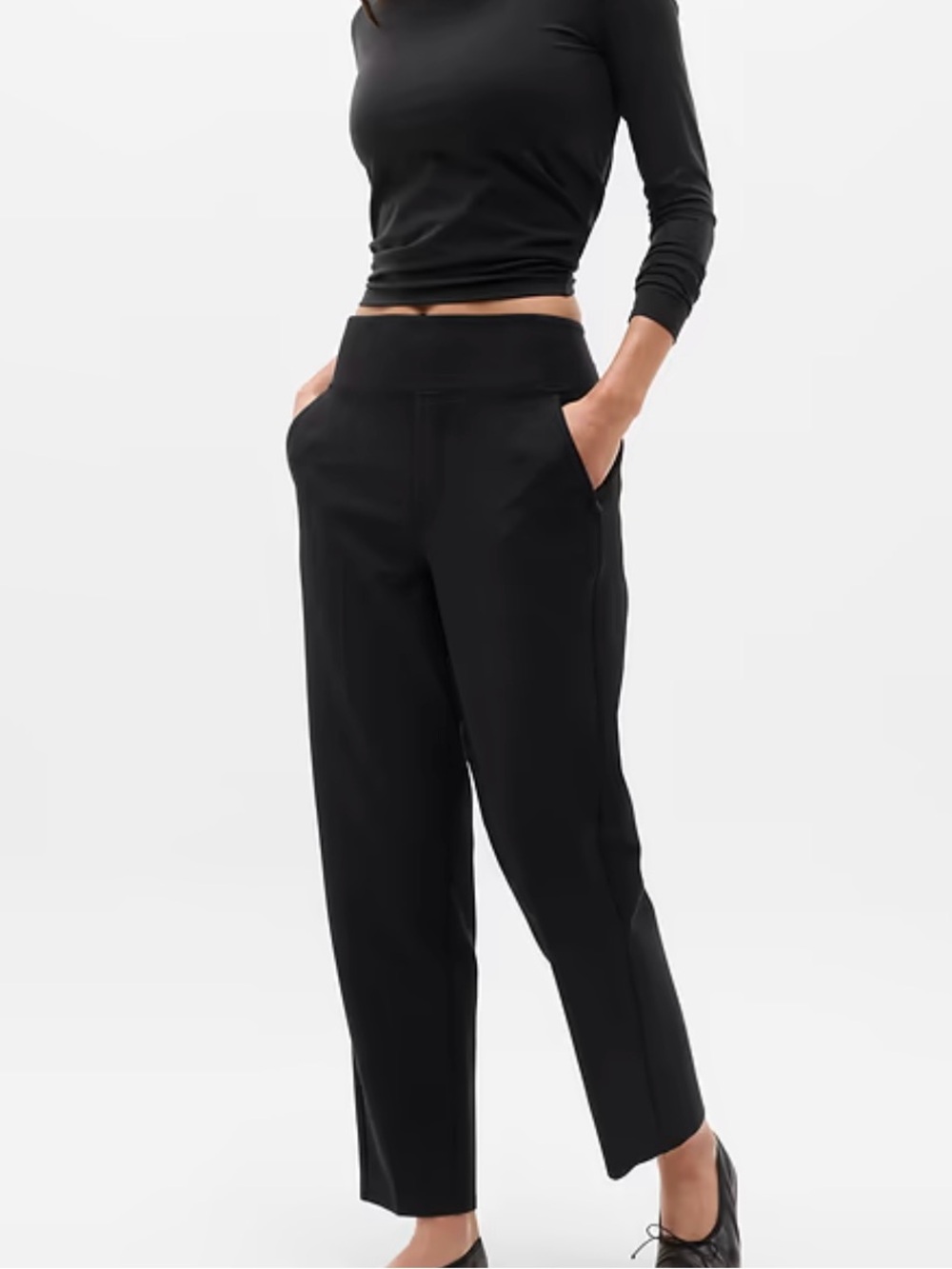 Athleta Endless High Rise Pant Size 16 Tapered Leg Pockets black.
